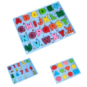Alphabet, Numbers, and Shapes Wooden Puzzle Assortment