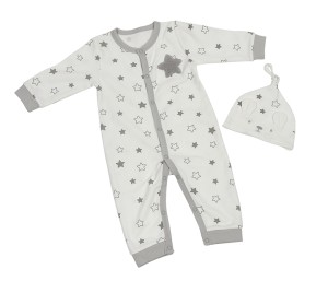 Gray Stars Playsuit with Matching Hat